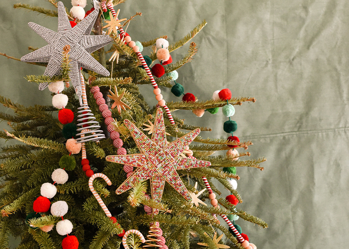 Silver Beaded Star Large Tree Topper