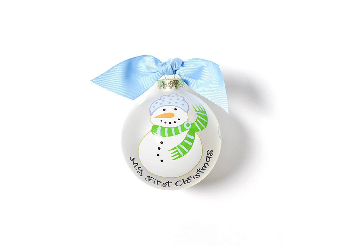 My First Christmas Snowman Boy Glass Ornament