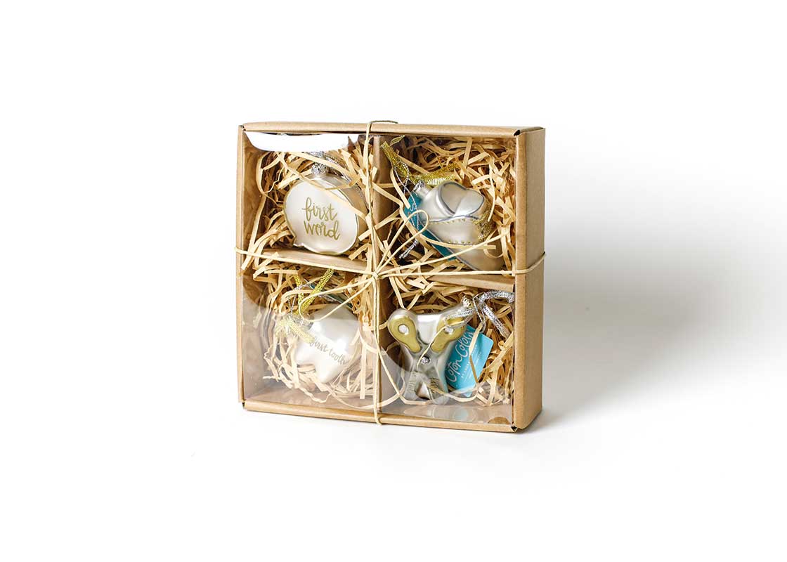 Baby’s First Milestones Glass Ornaments, Set of 4