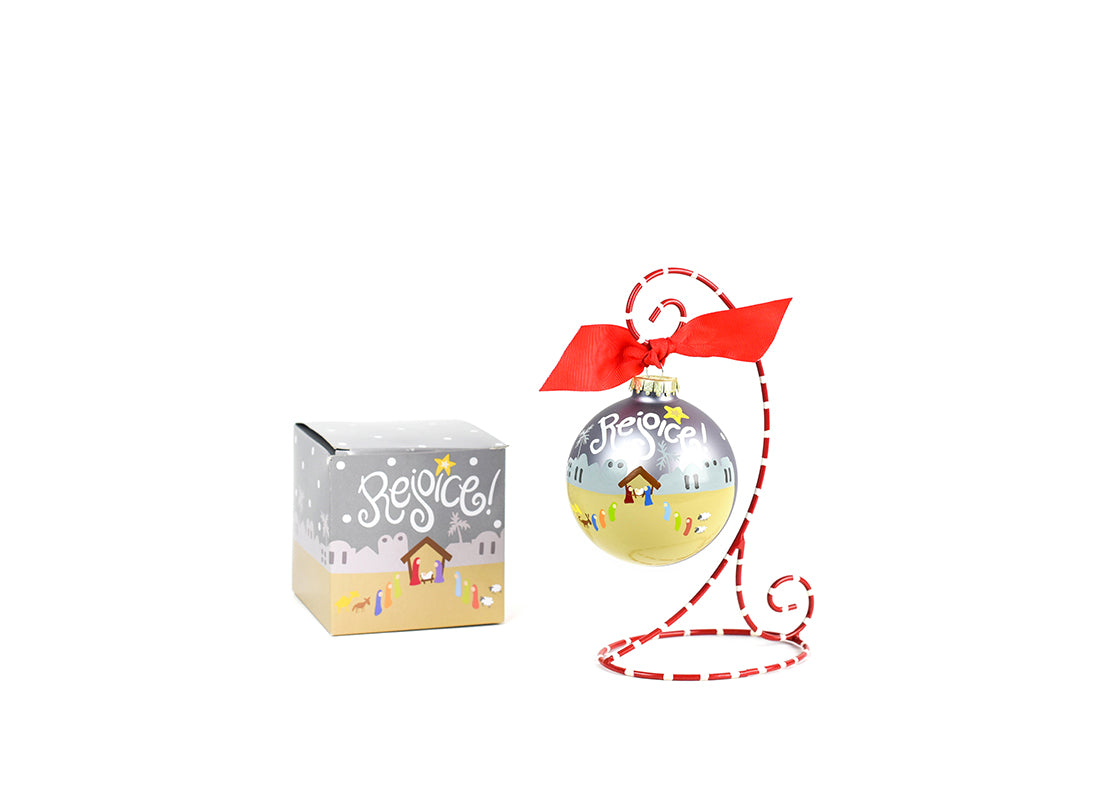Rejoice Nativity Glass Ornament