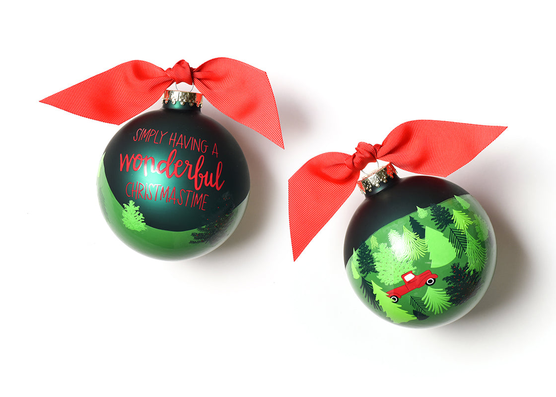Truck on a Tree Farm Glass Ornament