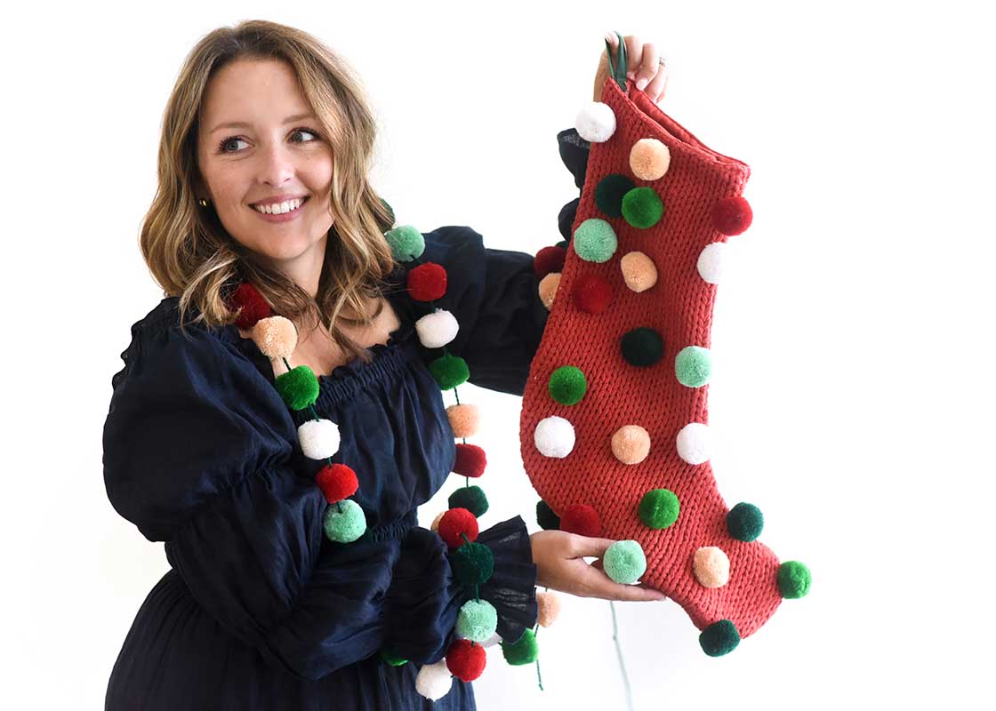 Christmas in the Village Pom Pom Stocking