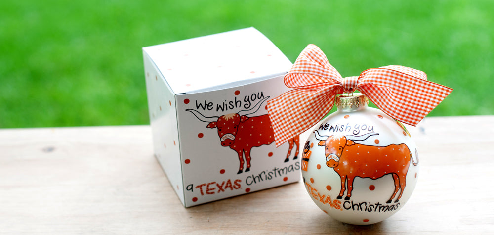 Texas We Wish You Glass Ornament