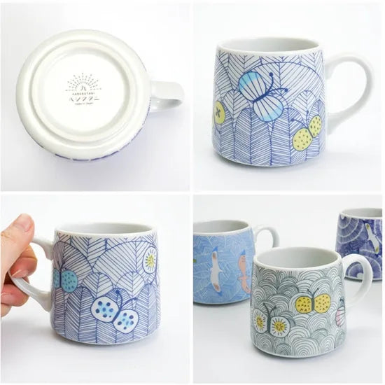 Bird-decorated tapered mug