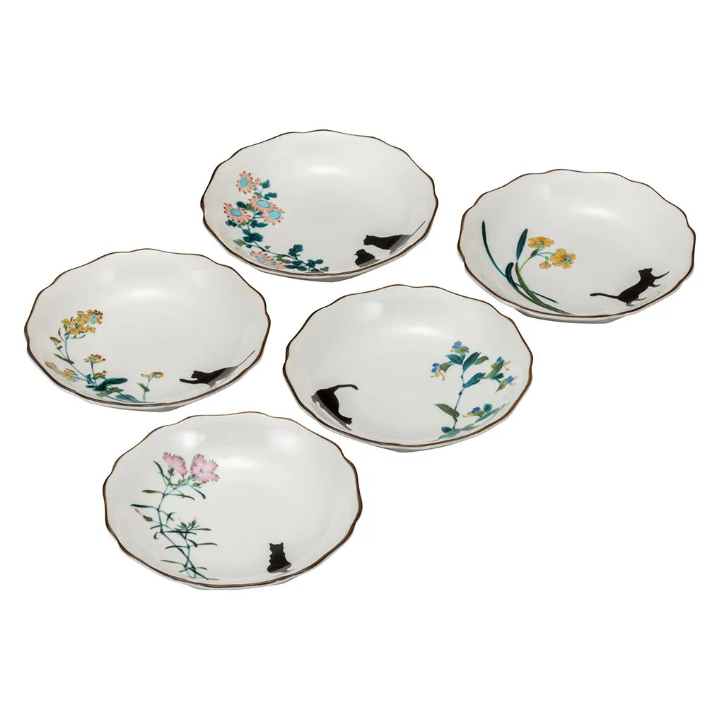 Scalloped Cat Floral Plates